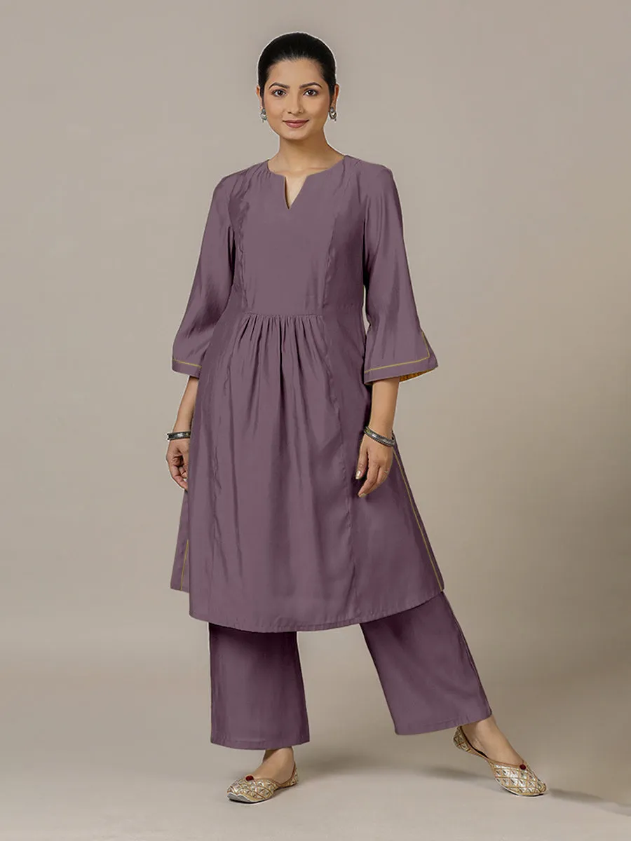 Nimrat x Rozaana | A Line Kurta in Purple Mauve with Thread Work | Coords or Only Kurta