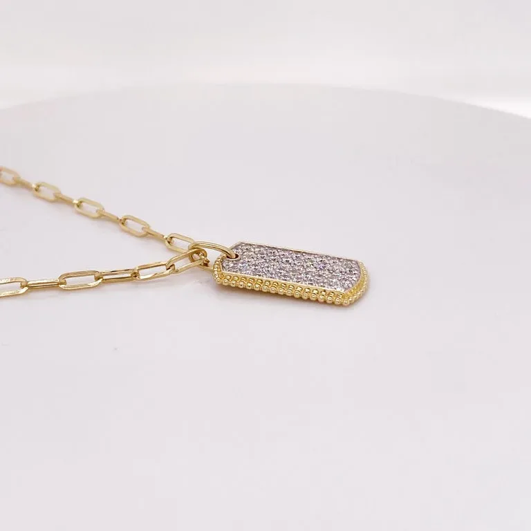 Pave Diamond Dog Tag Necklace