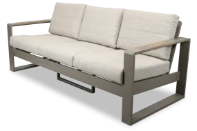 Positano 3 Seater in Taupe, Polywood Inset with Latte Check Spun Polyester Cushions