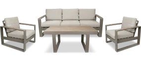 Positano 4 piece lounge in Taupe with Polywood Inset with Latte Check Spun Polyester Cushions