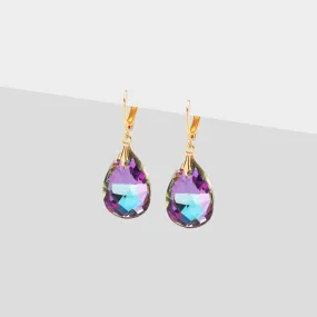 Purple & Blue Crystal Gold Earrings