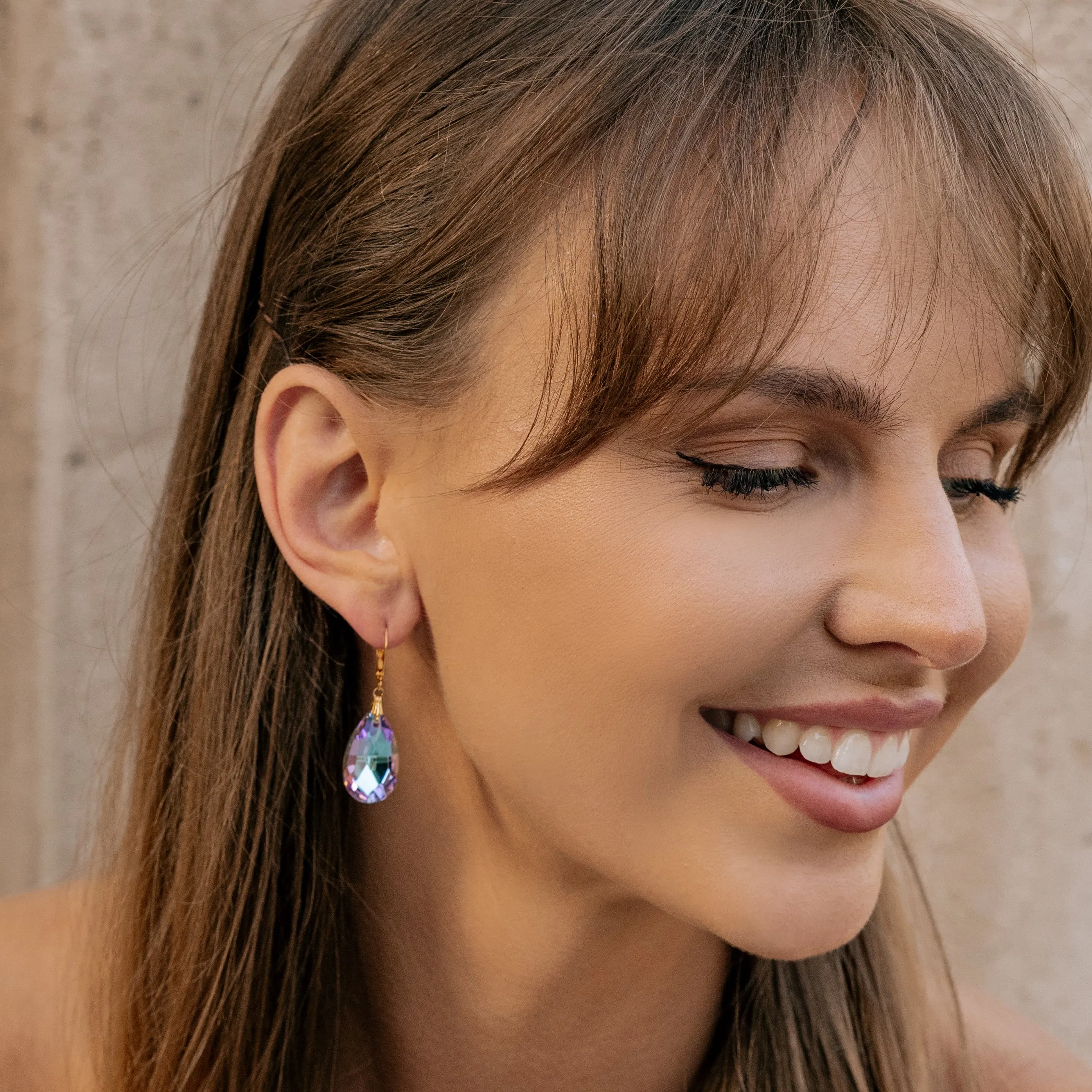 Purple & Blue Crystal Gold Earrings