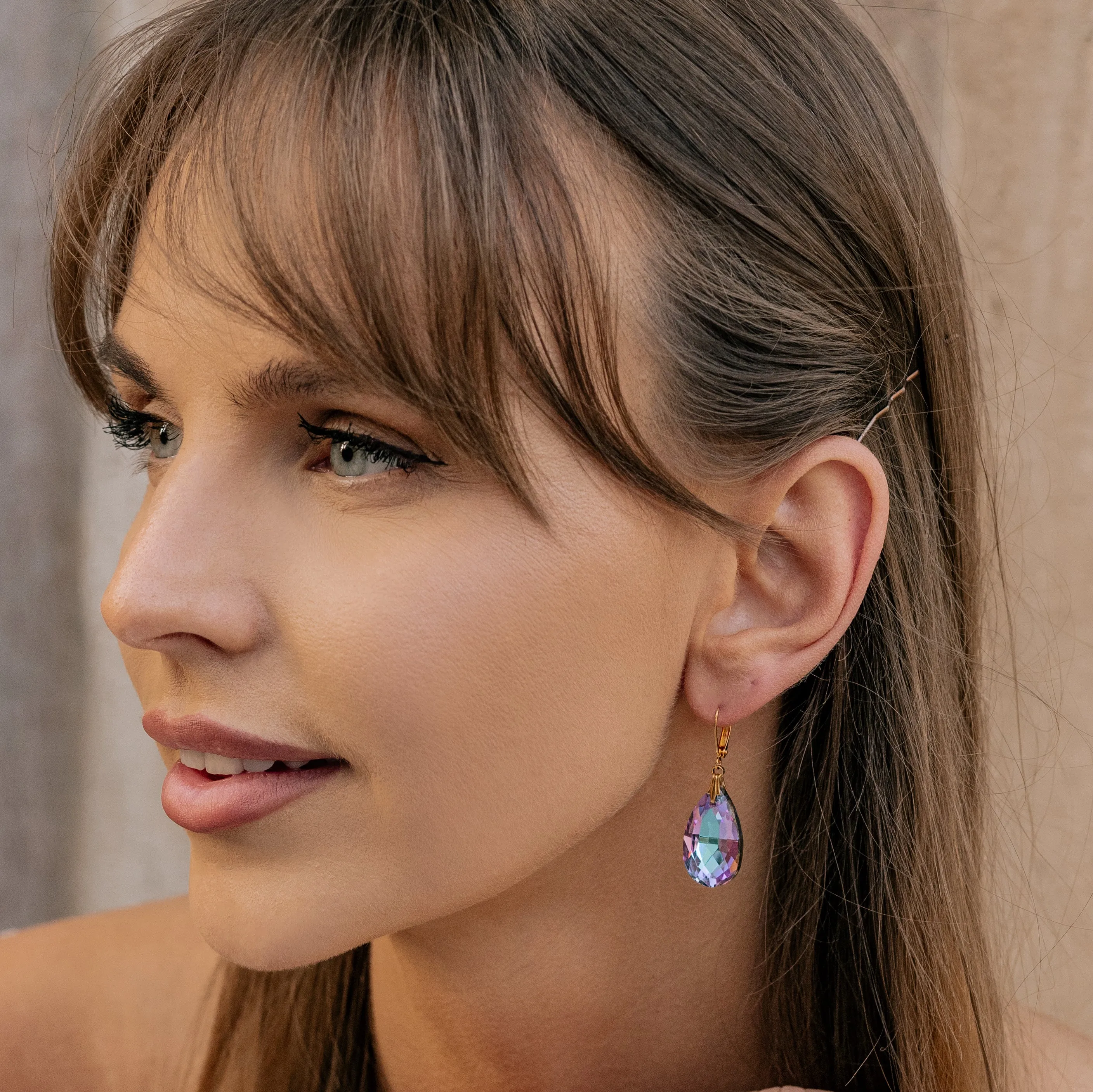 Purple & Blue Crystal Gold Earrings