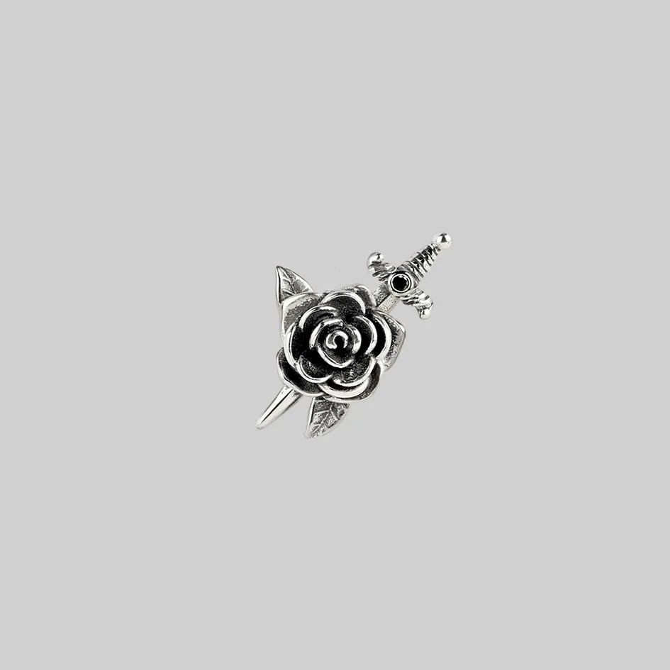 RHAPSODY. Dagger Through Rose Stud Earring - Silver
