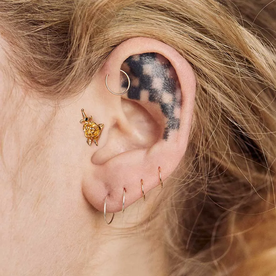 RHAPSODY. Dagger Through Rose Stud Earring - Silver