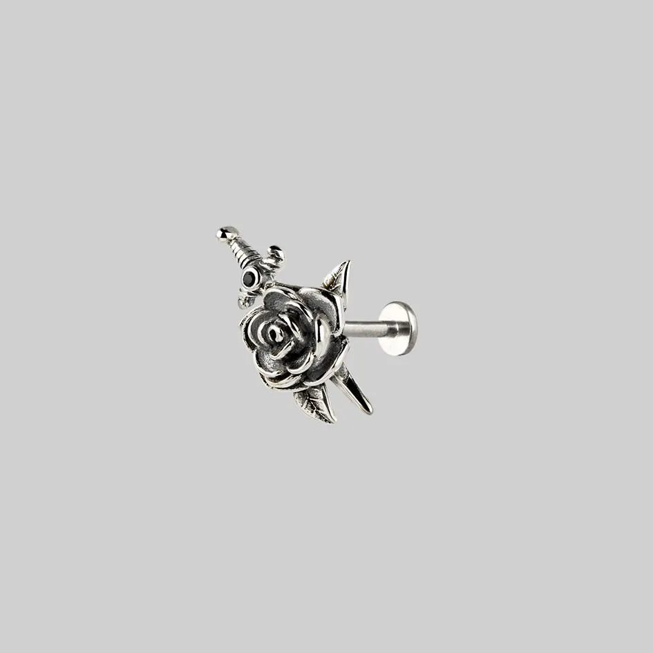 RHAPSODY. Dagger Through Rose Stud Earring - Silver