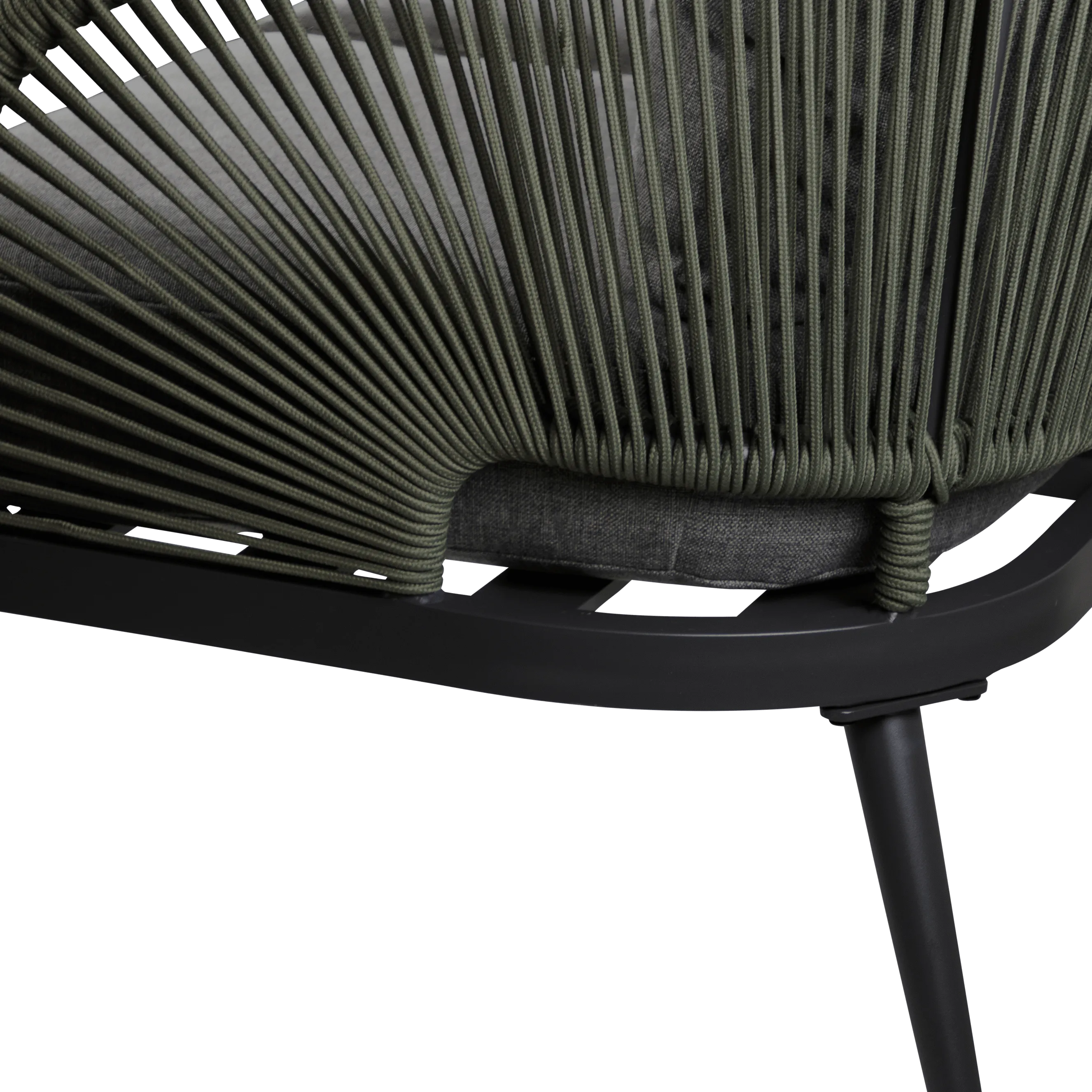 Santa Monica 3 Seater, 2 x Armchair and Coffee Table with Soft Ash Olefin Cushions, Bonsai Olefin Rope and Gunmetal Aluminium Frame