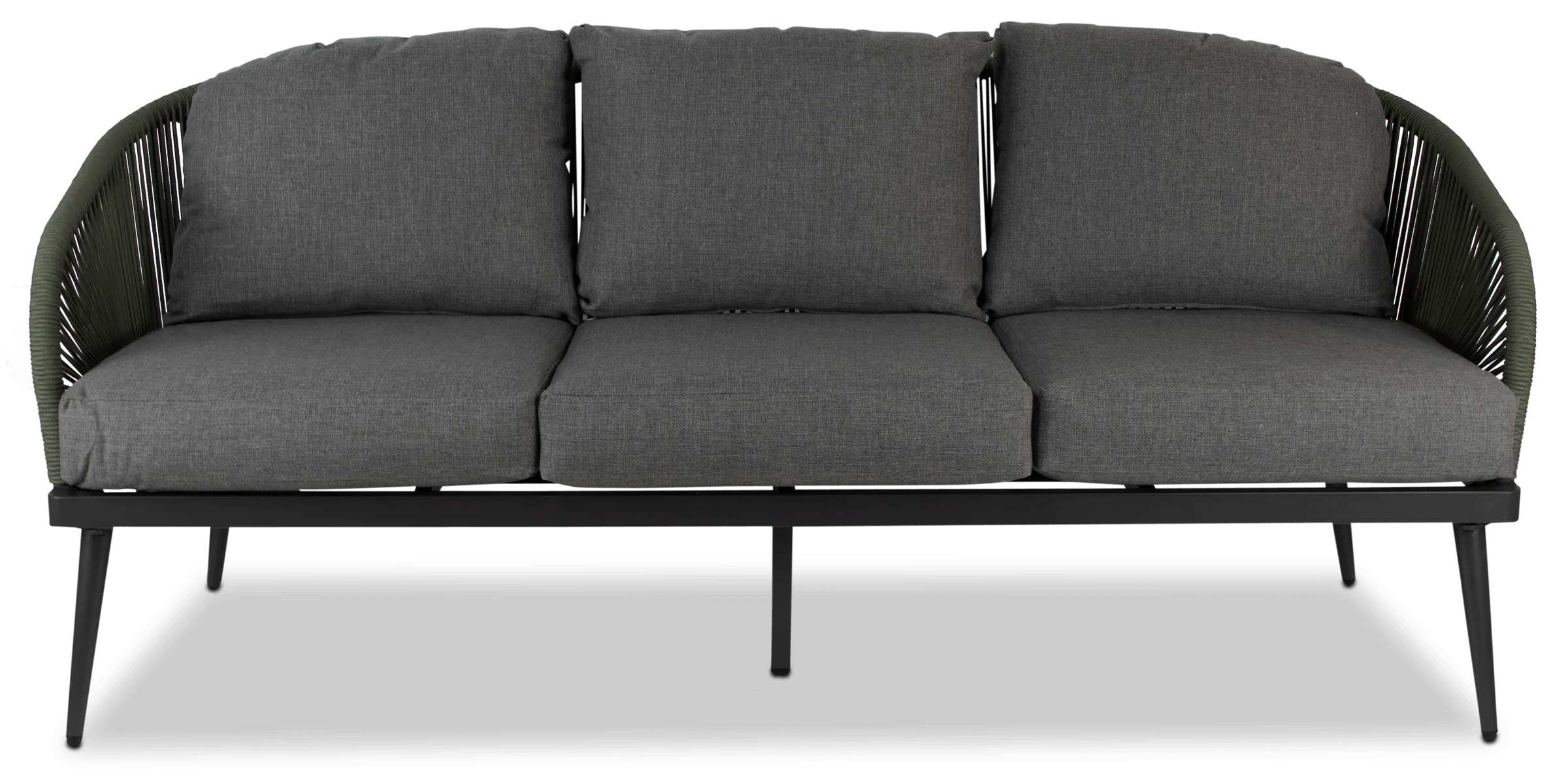 Santa Monica 3 Seater, 2 x Armchair and Coffee Table with Soft Ash Olefin Cushions, Bonsai Olefin Rope and Gunmetal Aluminium Frame