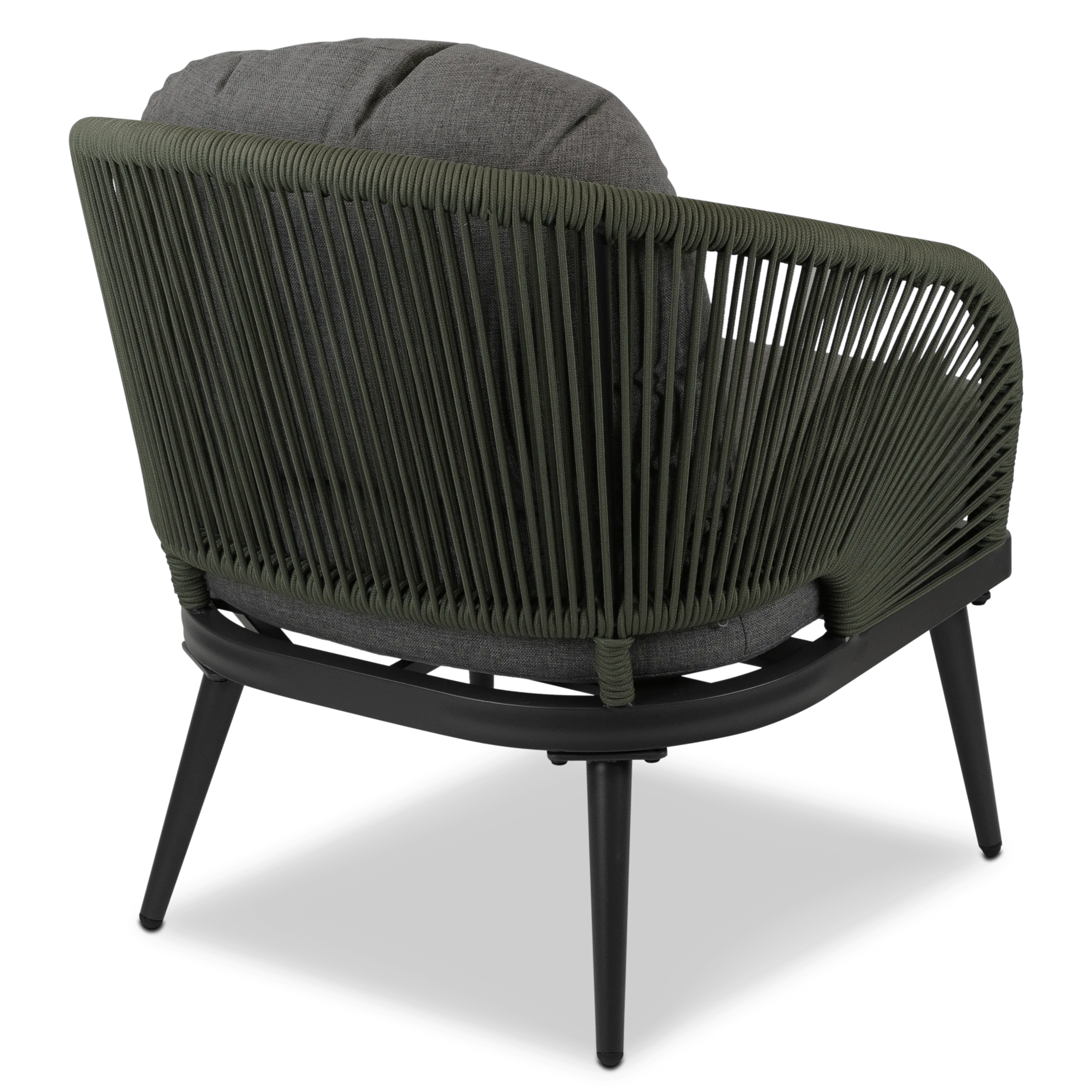 Santa Monica 3 Seater, 2 x Armchair and Coffee Table with Soft Ash Olefin Cushions, Bonsai Olefin Rope and Gunmetal Aluminium Frame