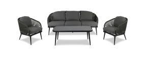 Santa Monica 3 Seater, 2 x Armchair and Coffee Table with Soft Ash Olefin Cushions, Bonsai Olefin Rope and Gunmetal Aluminium Frame