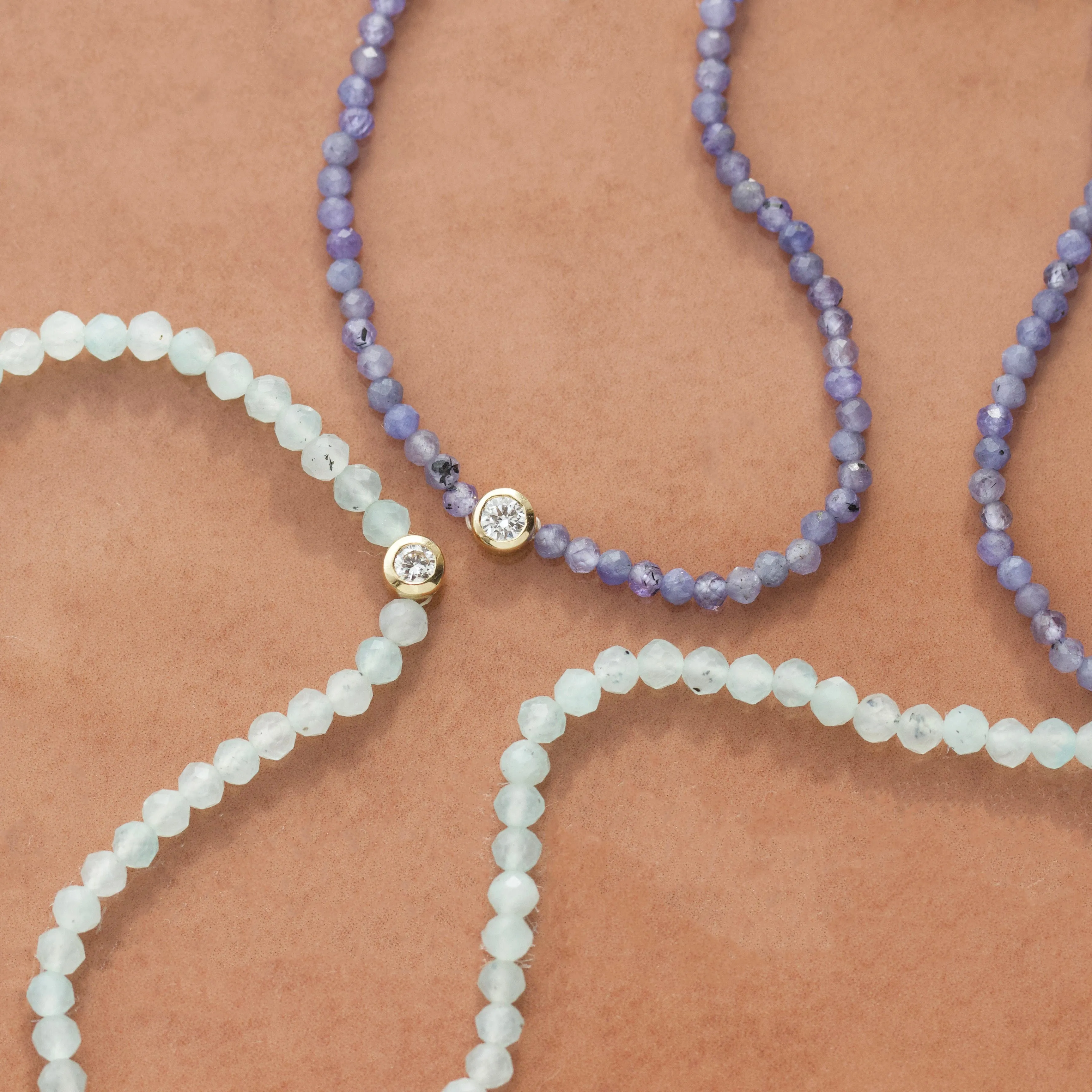Solitaire Diamond Tanzanite Beaded Necklace