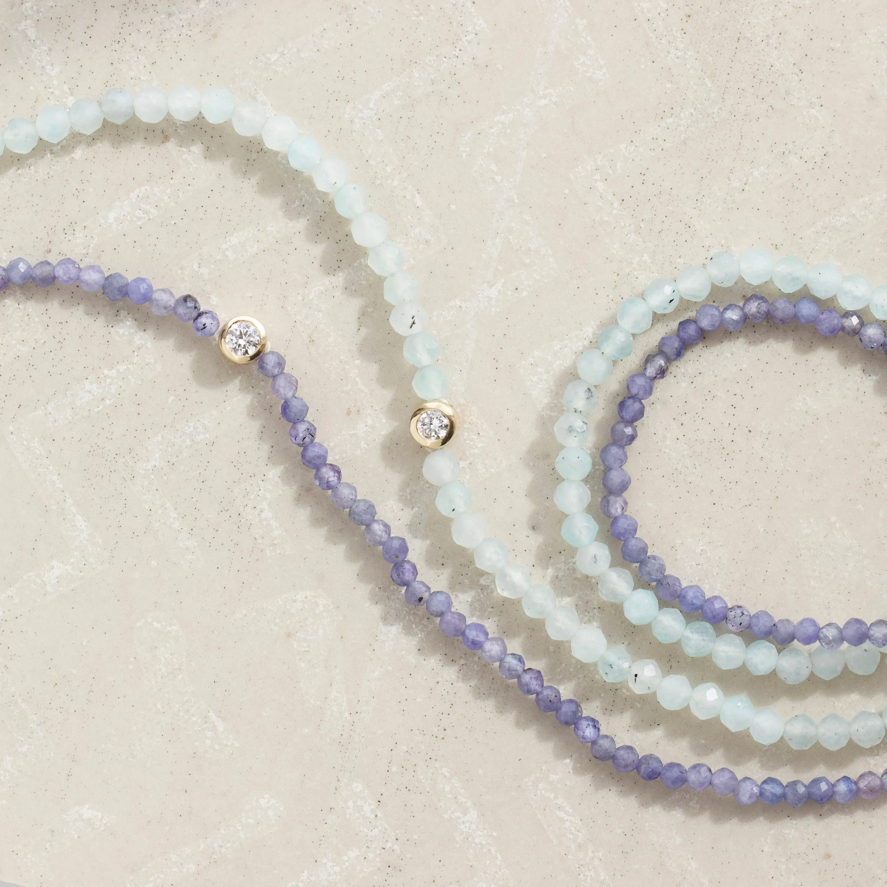 Solitaire Diamond Tanzanite Beaded Necklace