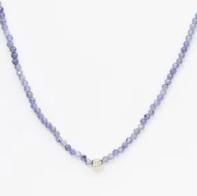 Solitaire Diamond Tanzanite Beaded Necklace