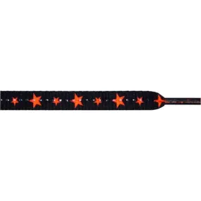 Stars Laces - Neon Orange Stars on Black (1 Pair Pack) Shoelaces