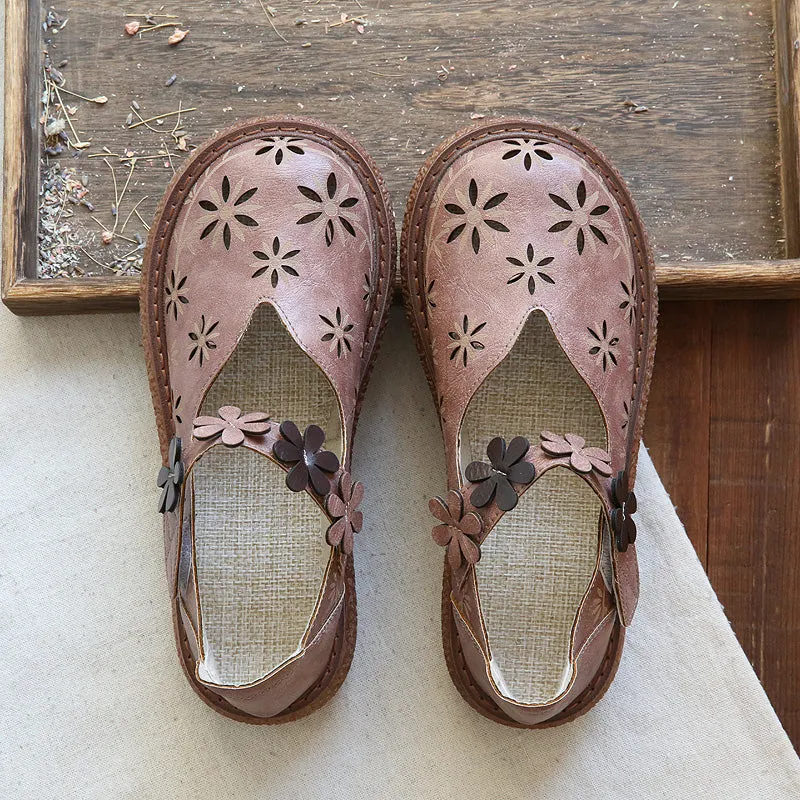 Women Retro Round Head Hollow Casual Sandals