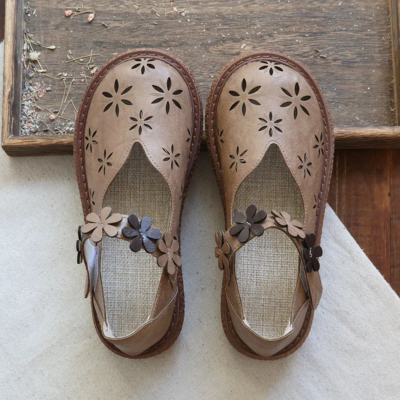 Women Retro Round Head Hollow Casual Sandals