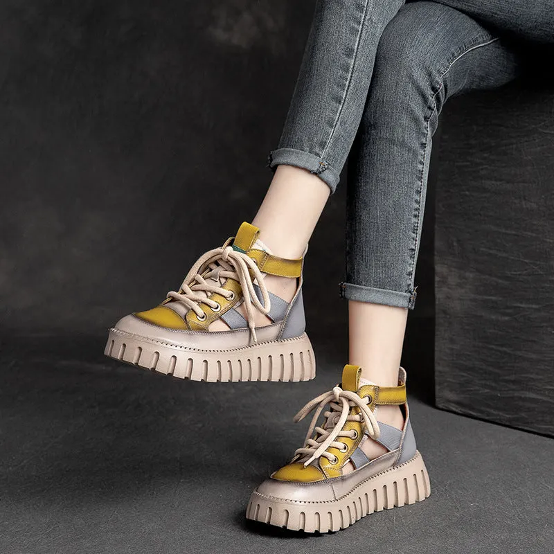 Women Summer Patchwork Leather Casual Platform Sandals
