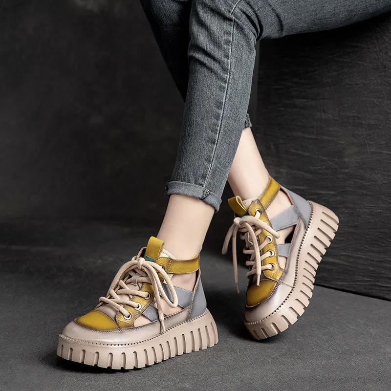 Women Summer Patchwork Leather Casual Platform Sandals