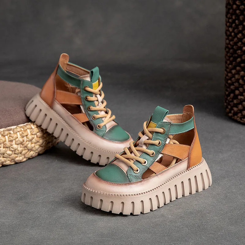 Women Summer Patchwork Leather Casual Platform Sandals