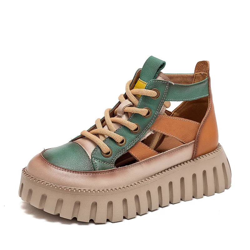 Women Summer Patchwork Leather Casual Platform Sandals