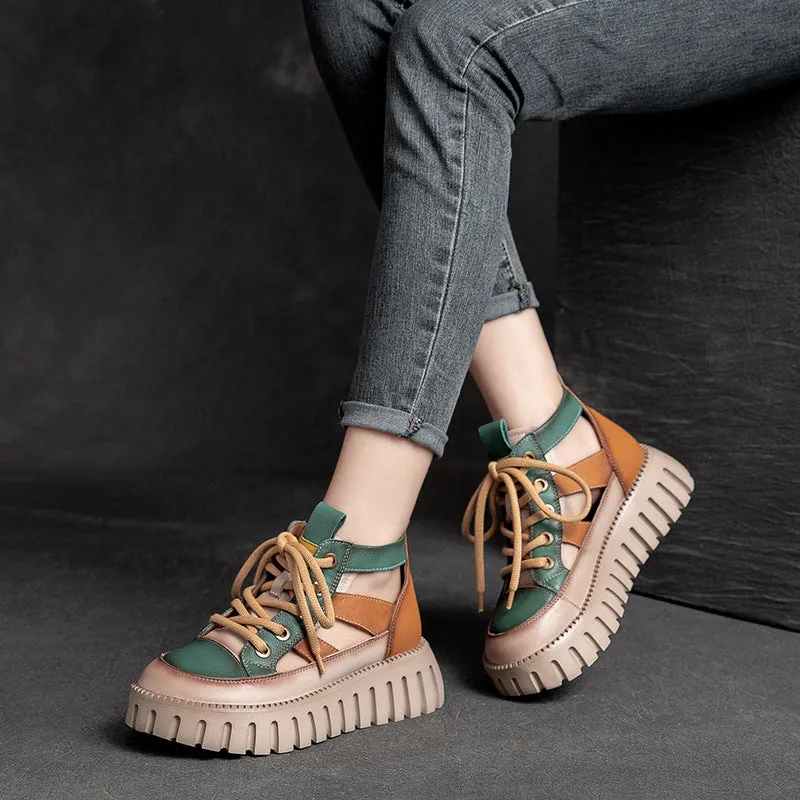 Women Summer Patchwork Leather Casual Platform Sandals
