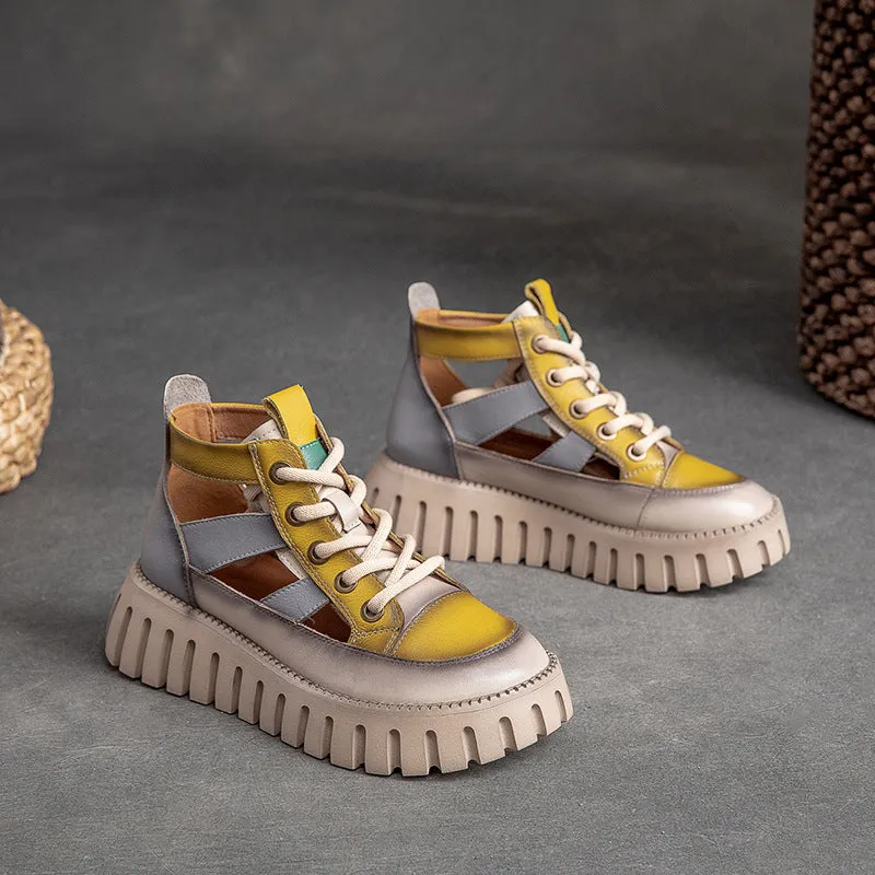 Women Summer Patchwork Leather Casual Platform Sandals