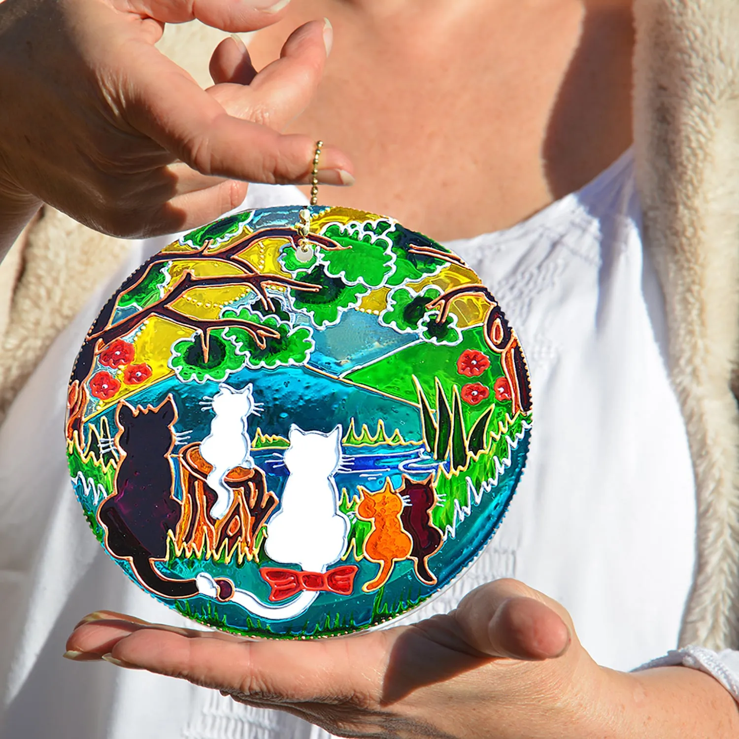 Woodland Cat Family Sun Catcher
